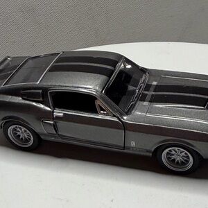 Silver Diecast Muscle Car with Black Racing Stripes
